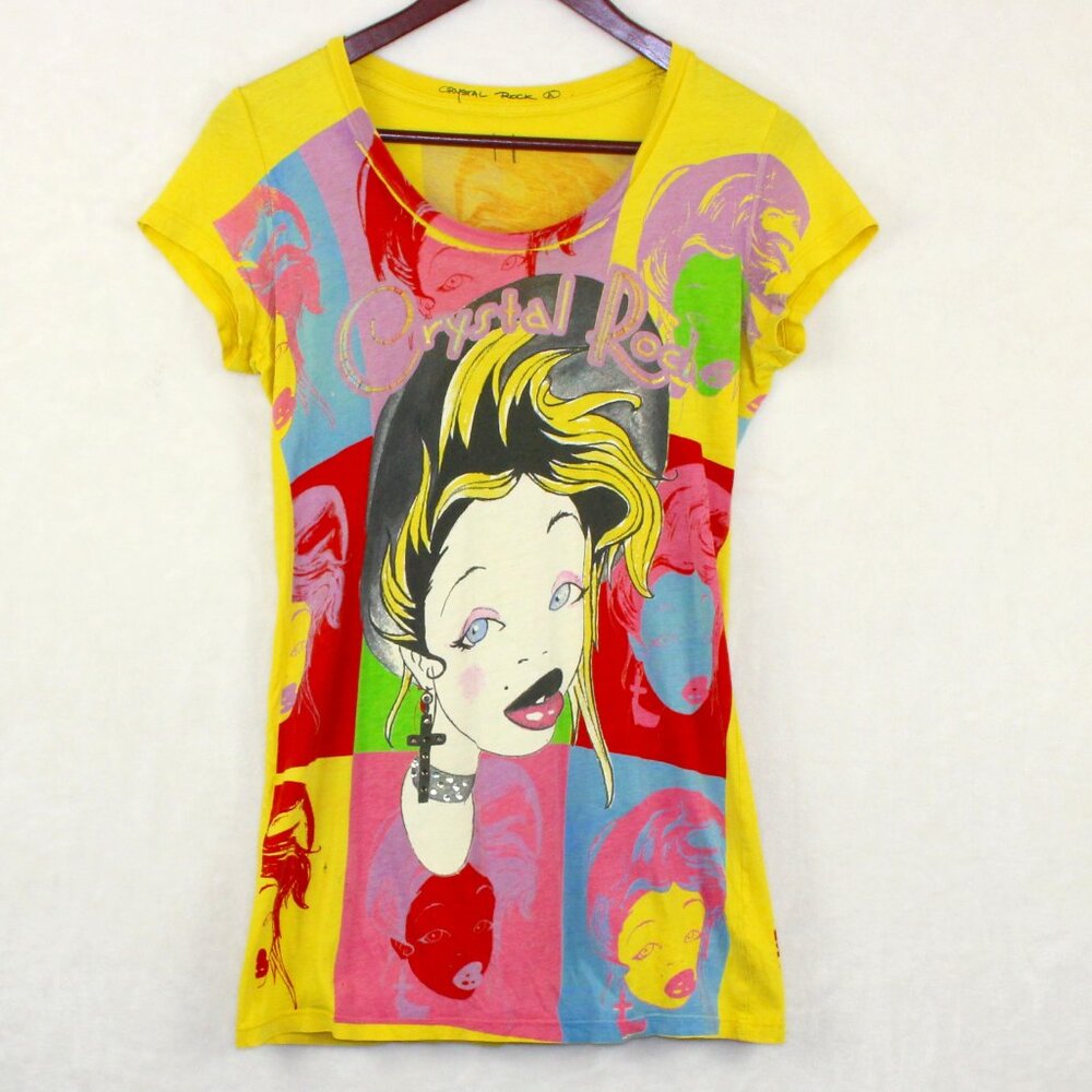Christian Audigier Crystal Rock Graphic T-Shirt Womens Medium